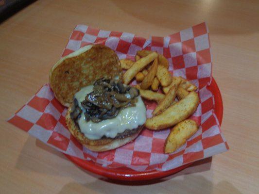 1/3 lb. Mushroom Swiss Melt Burger & Regular Fuddruckers Wedge Fries (Undressed)