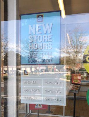 New store hours...