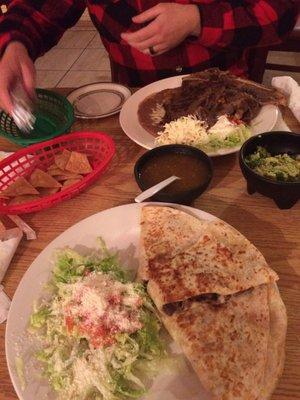 Carne assada quesadilla and carne assada platos combinados. Delicious!!!!