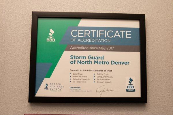 BBB Certificate of Accreditation