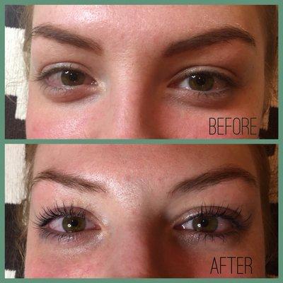 Lash lift and lash tint before and after