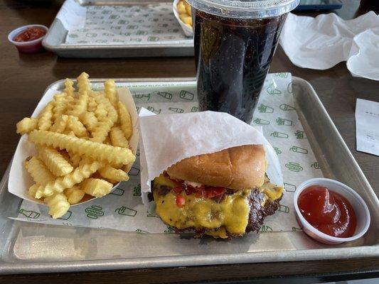 Smoke shack double, fries, and soda. I'm.