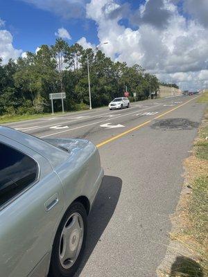 Skid marks from the wheel they did the "repairs" on. But they said it's my fault. I guess I have suicidal tendencies