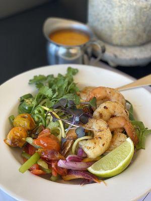 Red Curry & Lemongrass Bowl, one of our customers favs!  Enjoy with shrimp or chicken.