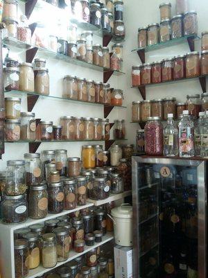 spices, herbs, salts, tinctures, oils, teas, endless...