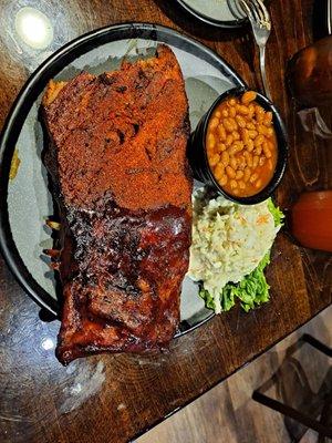 Half and Half ribs, coleslaw, and bbq beans