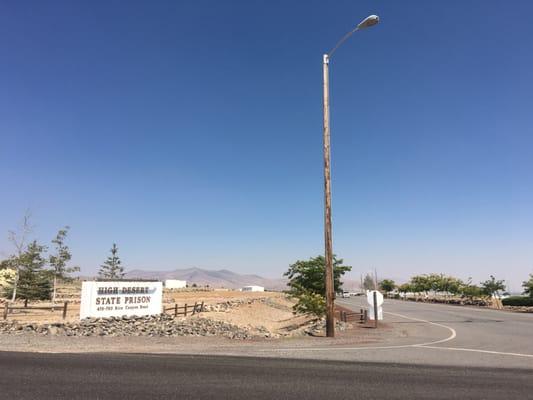 High Desert State Prison entry gate up Rice Canyon Road.