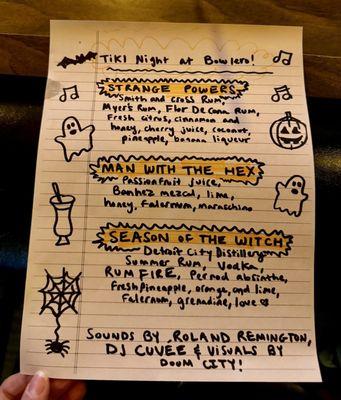 Tiki night menu