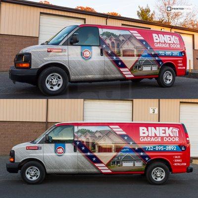 BINEK Garage Door, 2014 Chevy Express. Full vehicle wrap with new branding.