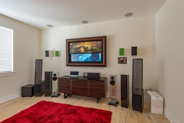 AVSD - In our Listening Room you can see, hear and feel the sound. Featuring Martin Logan and Waterfall speakers.  BDI Mirage console.