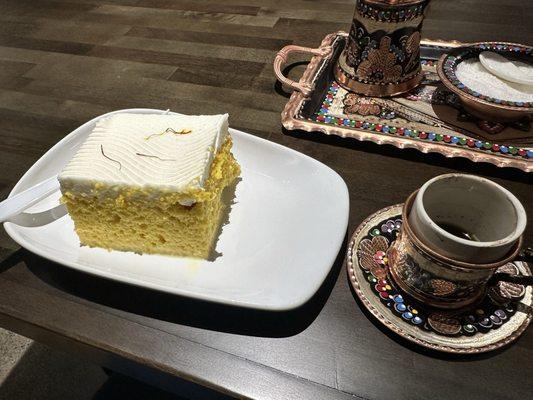 Saffron Milk Cake and Turkish Coffee