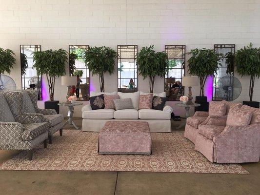 Paula Deen custom furniture beautifully set up for the Paula Deen dinner event 2017.