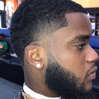 Taper fade haircut with beard line up