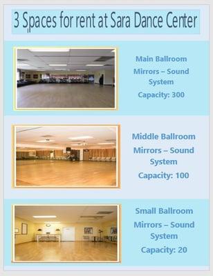 Need a place to dance, have a party, teach, special occasions; weddings, birthdays, Quienceneras,.. Sara Dance Center can help! 941-812-7311