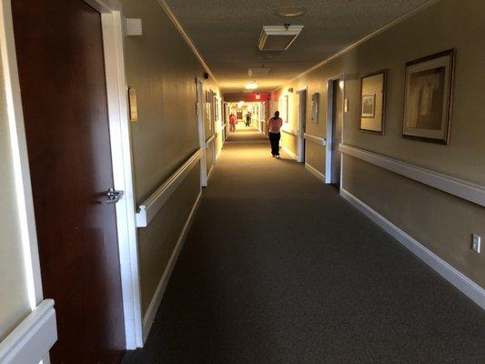 Dark dingy hall ways that always smell like urine!