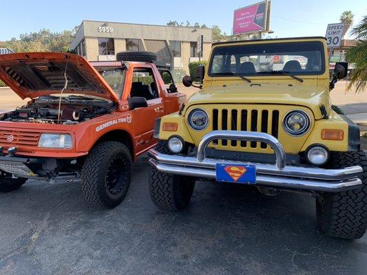 Gettin' ready for the desert! Old school Suzuki Samurai and Jeep Wrangler.