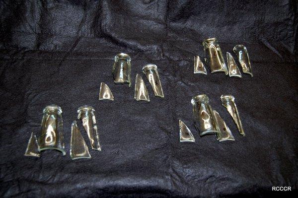 Bottle necks cut and broken identically for props on CSI televison show