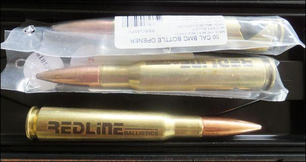 "Big boy" toys:  Bottle openers made from a .50 BMG cartridge, complete with monster bullet.  Great way to open a conversation!