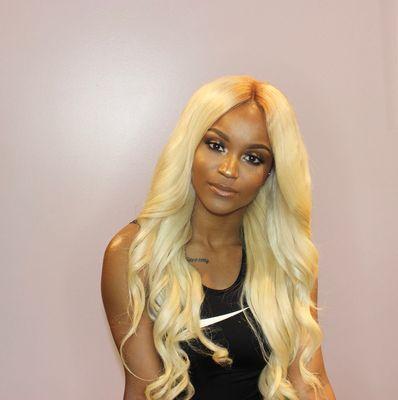 Custom wig unit by our hair line Bella Nicole Hair Extensions. Make Up by our MUA , Jaralyn.