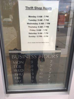 Store hours as of November 2019