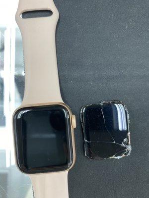 Before and after screen fix of my Apple Series 5 watch.