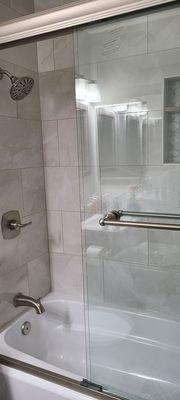 Shower tile, tub and sliding doors