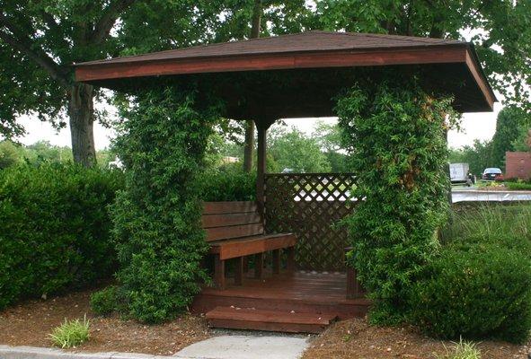 Outdoor gazebo for waiting on those nice days.