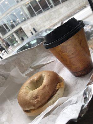 Breakfast sandwich and coffee