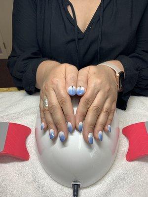 Ombré powder dip nails with rhinestones