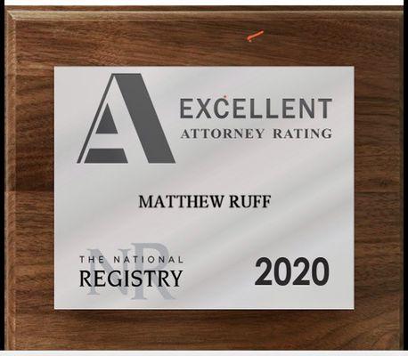 Matthew Ruff, Rated "Excellent Attorney" in 2020