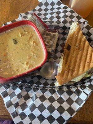 Turkey panini, poblano chicken soup