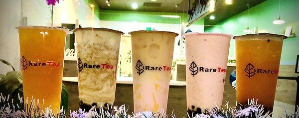 Brown Sugar Boba Fresh Milk, Rose Matcha Latte, Strawberry Milk Tea, Mango Passion Fruit Green Tea