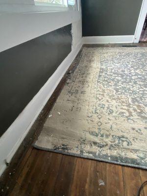 Plaster repair job #2. Such a mess on the floor! My poor hardwood floors & rug!