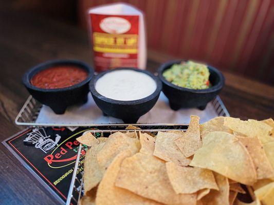 Classic Queso Dip, Chips & Salsa, Guacamole