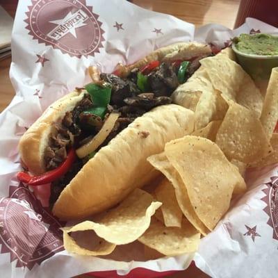 Bell peppers, grilled onions, mushrooms and a side of guac! Yum!