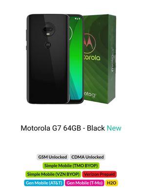 Motorola G7 64GB Global Unlocked Verizon/T-Mobile/AT&T/Metro Pcs/Boost/Mint Mobile/TracFone/Straight Talk $175.00