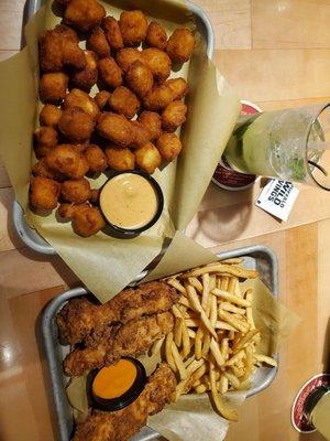 Cheese curds and tenders with fries