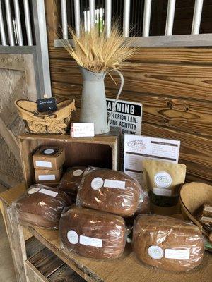 Fresh breads and cookies and cinnamon Rolls.  The amazing baker of these goods actually grinds the flour herself and uses ancient grains!