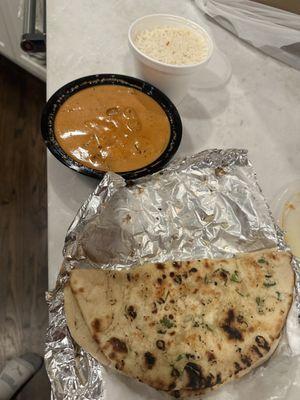 Garlic Naan and Chicken Tikka with rice