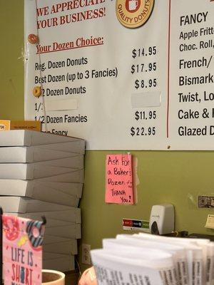 The Dozen Donut prices.  The bottom one is for a dozen fancies.