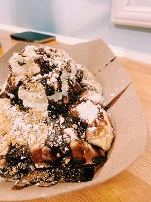 the hennessy: waffle with chocolate sauce, graham cracker dust and marshmallow fluff