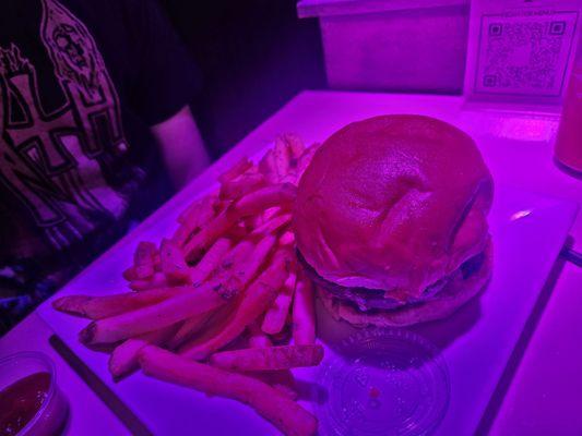 Maple bacon burger with fries