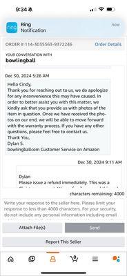 BOWLINGBALL.COM 1st response thru Amazon to me