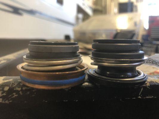 New water pump seal on left that I replaced, CRYO heat failed seal on right.