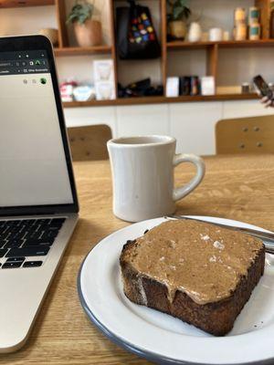 Almond Butter toast and Americano