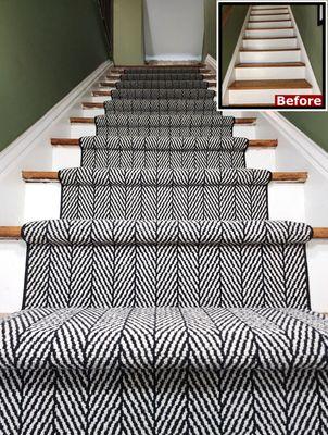 Luxurious herringbone wool stair runner