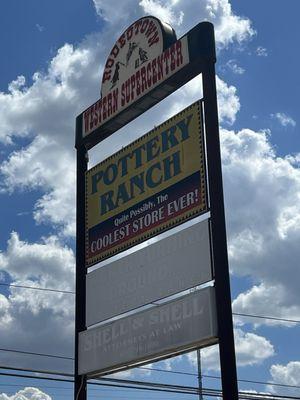 Outdoor sign in front of this pottery Ranch