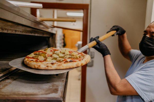 Hot pizza, steamy and ready to go!