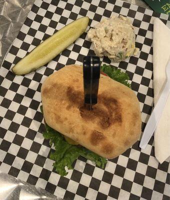 Elk burger with potato salad