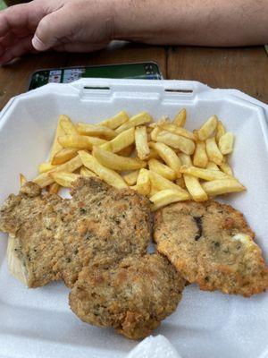 Chicken milanesa and homemade french fries